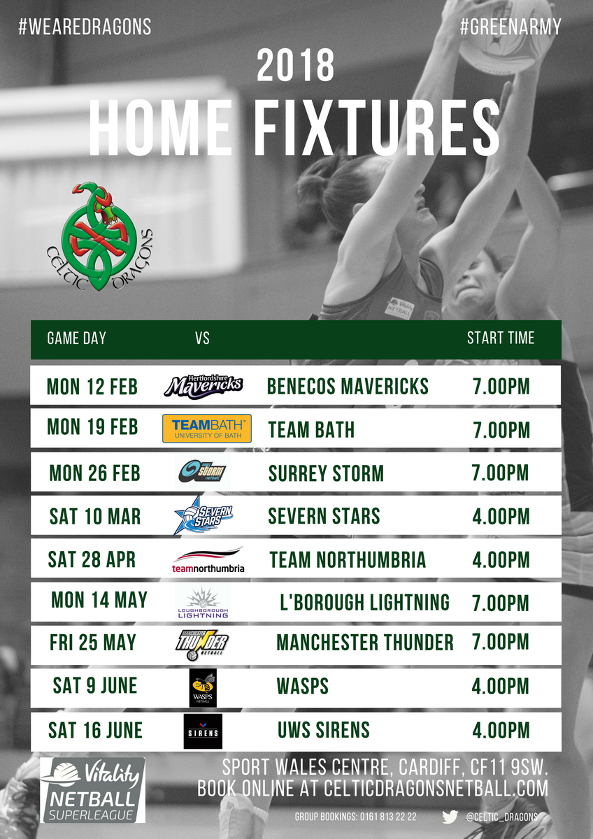 cardiffdragons_'s tweet photo. Here are our home fixtures for #VNSL2018 Ticket info will be following later! Can't wait to hear our #GreenArmy roar! #WeAreDragons 🐉 https://t.co/3hsmEE7q13