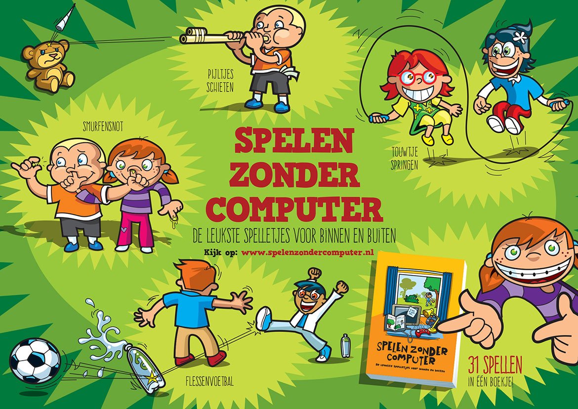 Boek met illustraties 'Spelen zonder computer’ gemaakt voor Simon Dams en Elles Sipkes. Meer pagina's bekijken op: harryjentjens.nl/item/56-illust…