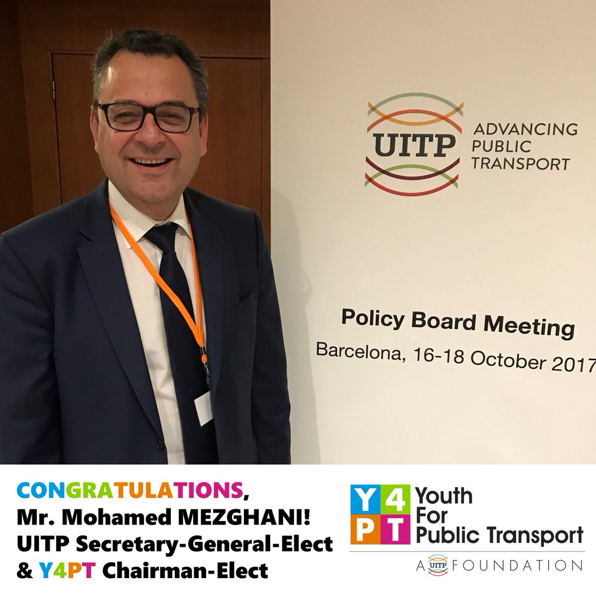 🎉#Congratulations Mr. <a href="/MedMezghani/">Mohamed Mezghani</a> for your new assignment as the <a href="/UITPnews/">UITP</a> Secretary-General ! Welcome on board <a href="/Y4PT/">Youth For Public Transport (Y4PT) 🚦</a> as well ! #UITP #Y4PT