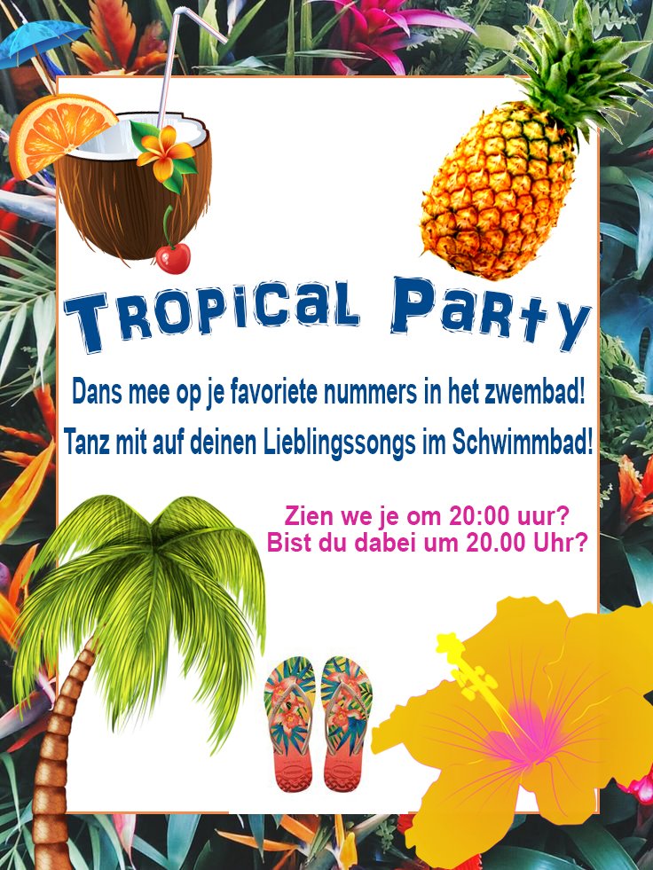 Zin in een #feestje? Vanavond om 20:00 uur is de #Tropical #Party in het zwembad!