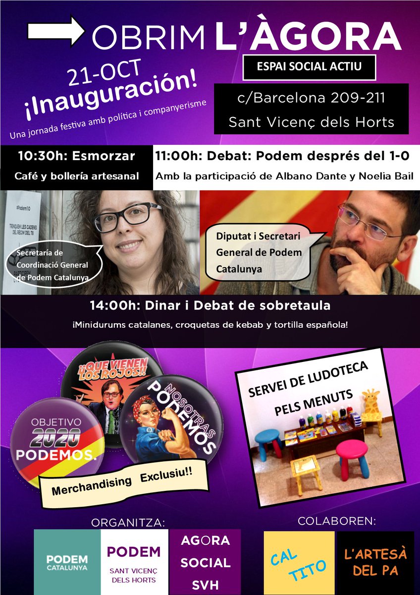 SVH_SiPuede's tweet photo. Ens veiem aquest dissabte al matí a #svh amb @AlbanoDante76 i @podem_cat, axí #Parlem i #Decidim a la inaguració. Esteu tots invitats! https://t.co/fEiPRu6JF7