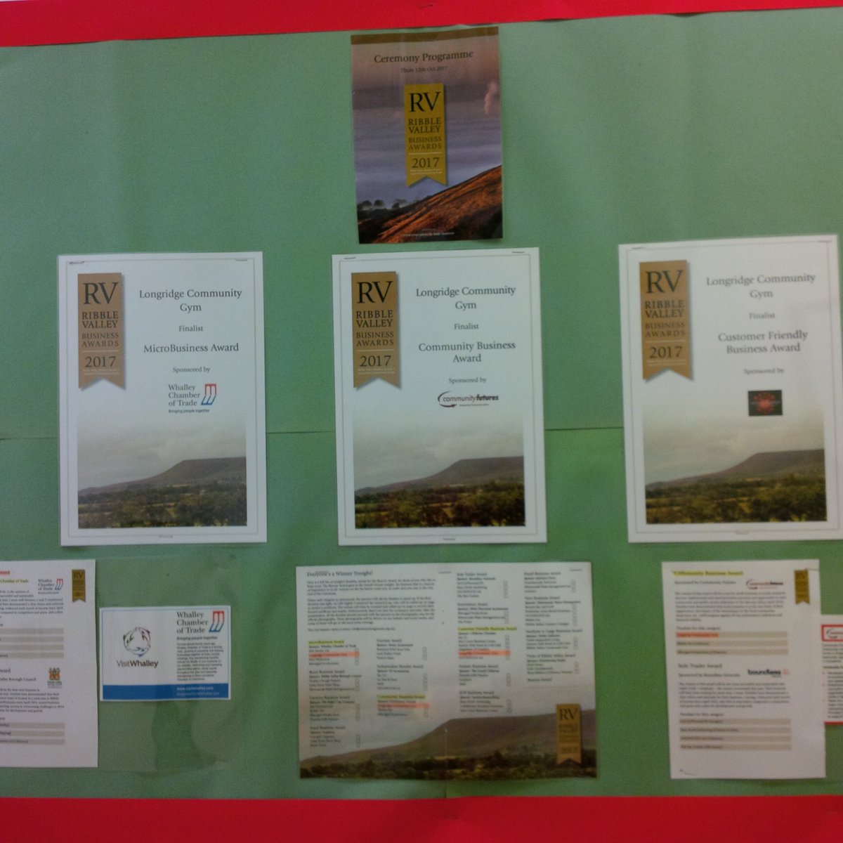 LongridgeGym's tweet photo. Sorry @RibbleValleyBA for butchering your lovely brochure..We just wanted to share! Our new noticeboard to thank our amazing participants! https://t.co/YDrUDJRLiM