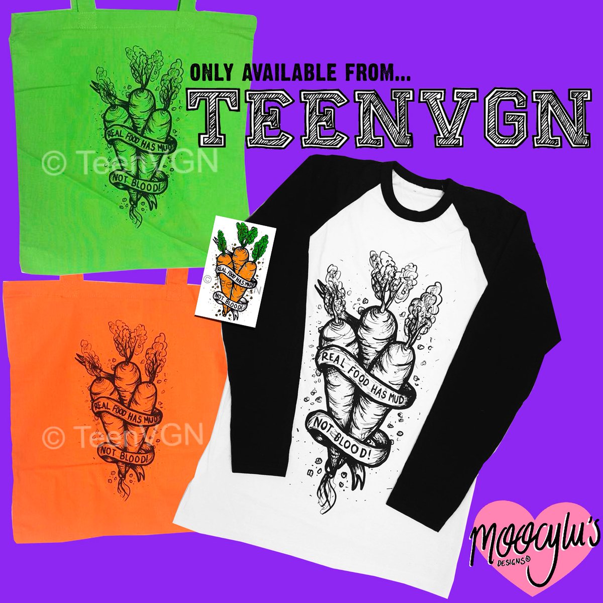 MoocylusDesigns's tweet photo. Reminder that my #RealFoodHasMudNotBlood design is ONLY available through @TeenVGN! Anywhere else that sells it has stole it! #mudnotblood https://t.co/qHcC4mERty