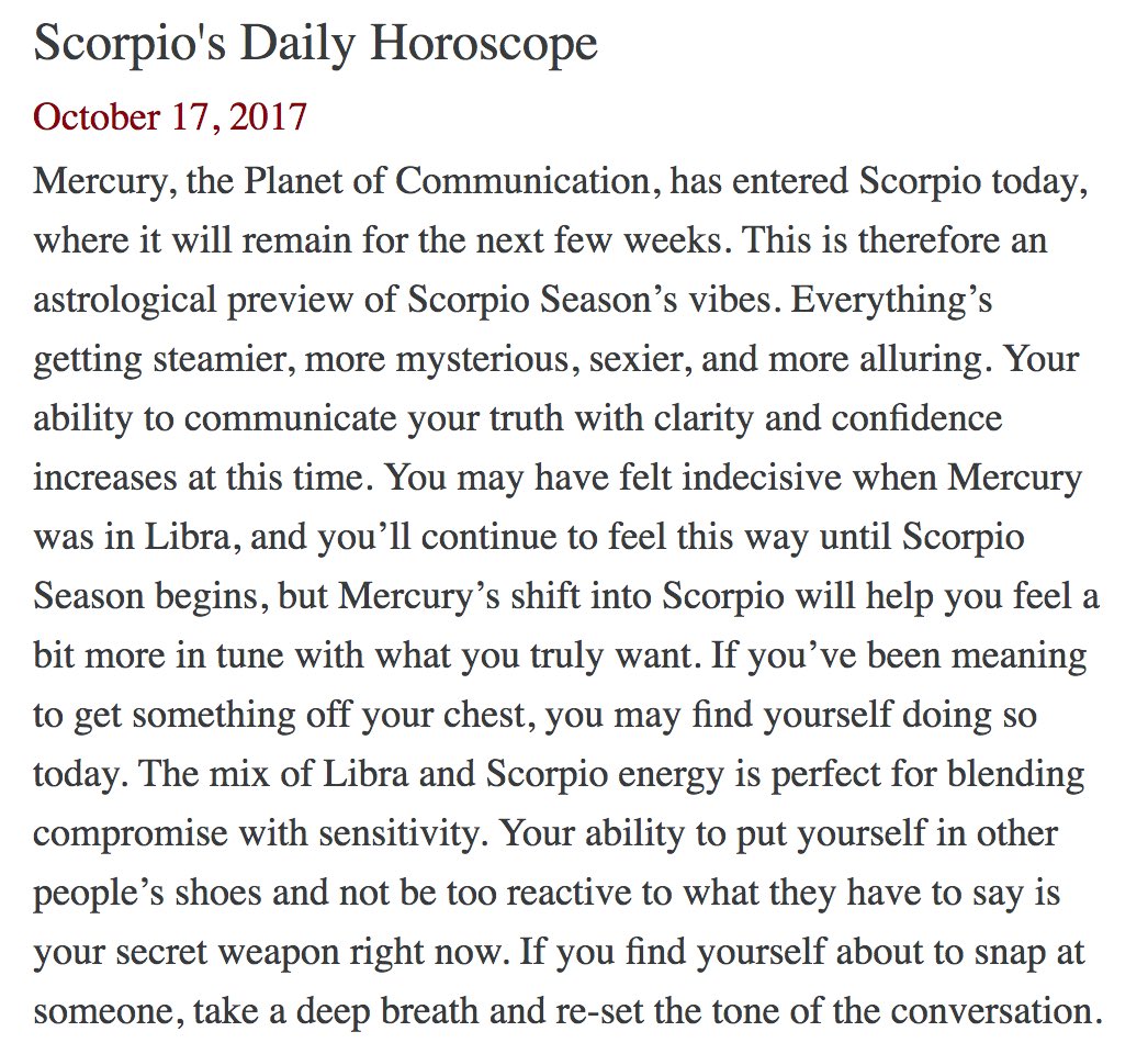 ScorpioMystique's tweet photo. #SMscope 10.17.17 ♏️❤️✨ #Scorpio #Horoscope #Astrology 🦂 #TeamScorpio https://t.co/iXpZGTl3e1
