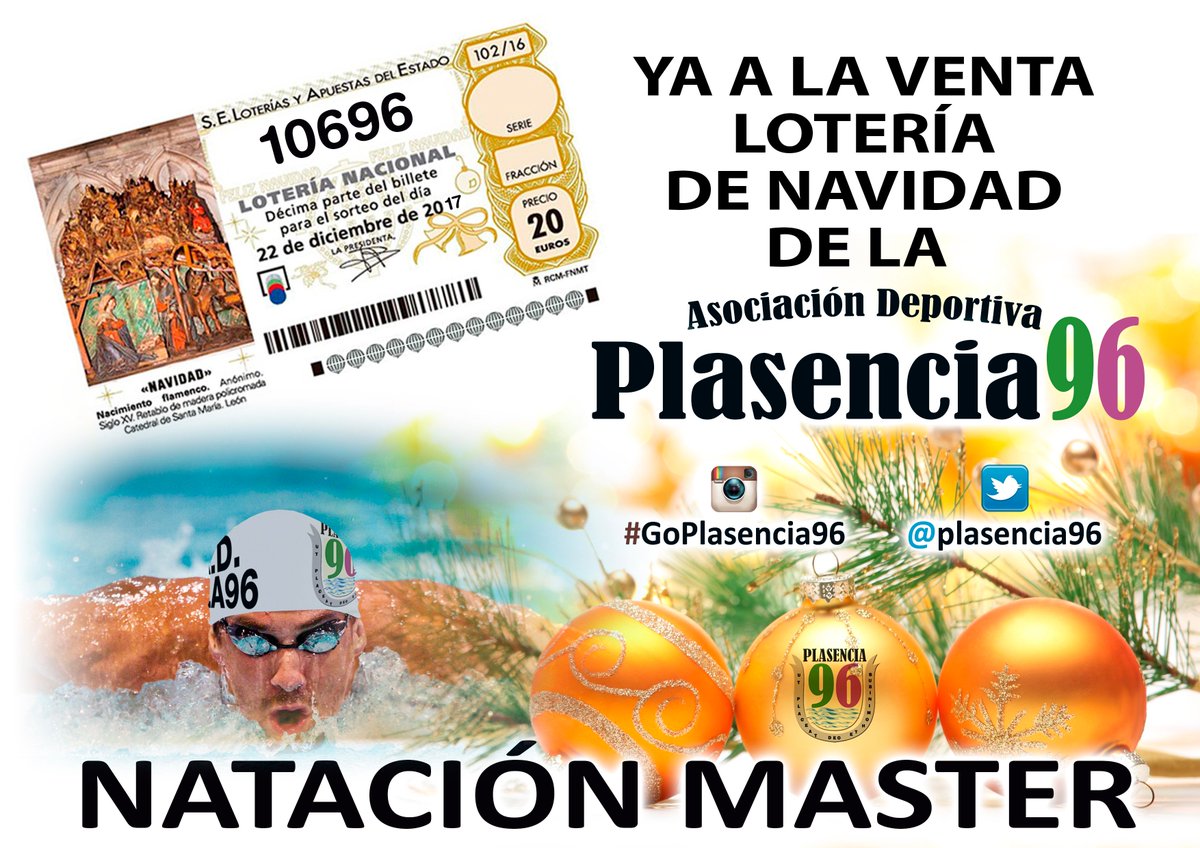 Plasencia96's tweet photo. Ya a la venta #LoteríaNavidad @Plasencia96 No te quedes sin ella! Pregunta a nuestr@s nadador@s! Este año toca!! #Suerte #ElGordo #EsteAñoSí https://t.co/HfuwvkNcUW