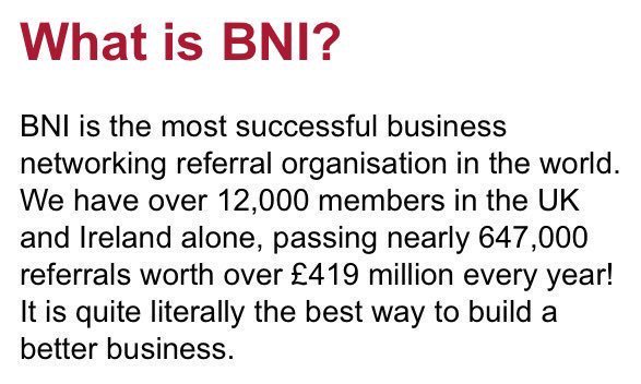 Only 1 profession per chapter, lock out your competition &amp; have your own marketing team #BNI #Bromley #beckbromfl bnikeane.com