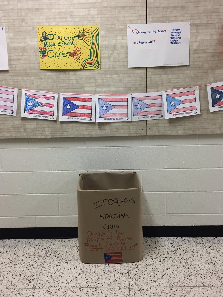 Spanish Club is collecting for PR:  flashlights, batteries, socks, diapers. Donation box in the lobby until Friday.  <a href="/IroqMS/">IroquoisMS</a> <a href="/NiskayunaCSD/">NiskayunaCSD</a>