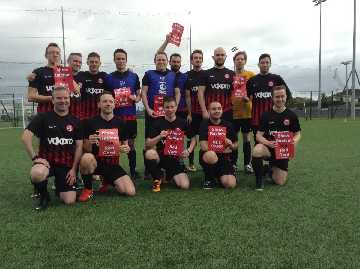 TheRedCard's tweet photo. @DublinDevilsFC and #Rohingya refugees @FAICarlow taking part in the FARE fortnight of action against racism and discrimination #corkrebels https://t.co/efTiOqFyT3