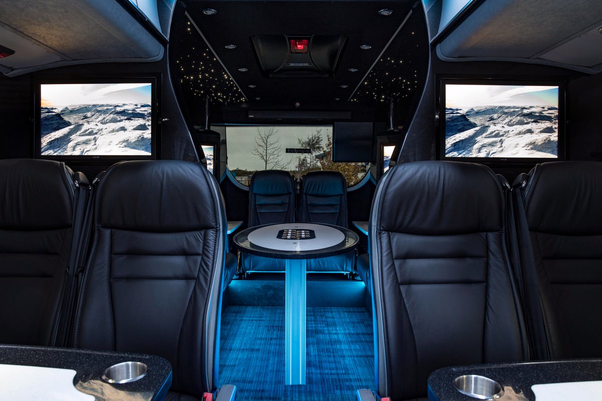 The newly finished Acklams Plaxton VIP rear lounge conversion. #coach #Conversion #bespoke #acklams #volvo #plaxton #vip