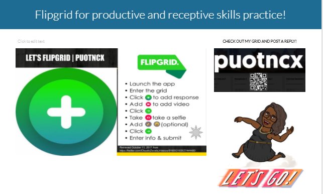 wilsonpamelajo's tweet photo. @ClaudioZavalaJr @Flipgrid @J_Bimmerle @BrianRSmithSr @eduTECHtastic @SEANJFAHEY @KarlyMoura @lantonha @Savvy_Educator @Taralson @MrsB_ILS @techamys Shared it and introduced Flipgrid in my #ACEFL17 session on Mobilizing the Classroom.  Thank you @ClaudioZavalaJr @Flipgrid #flipgridfever https://t.co/Lqg7zUI6xe