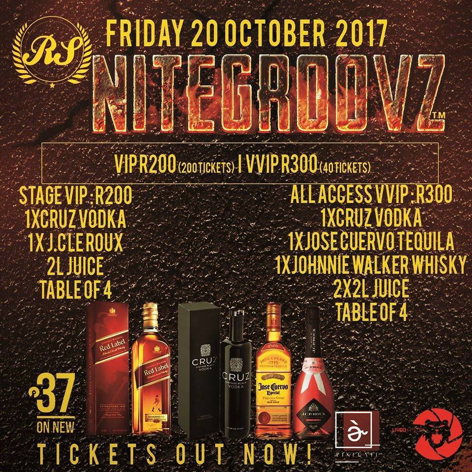 Its happening again 37 on New Friday (20 October 2017)
See the specials and the ticket prices below 
#NitegroovZ🕺💃💃🕺