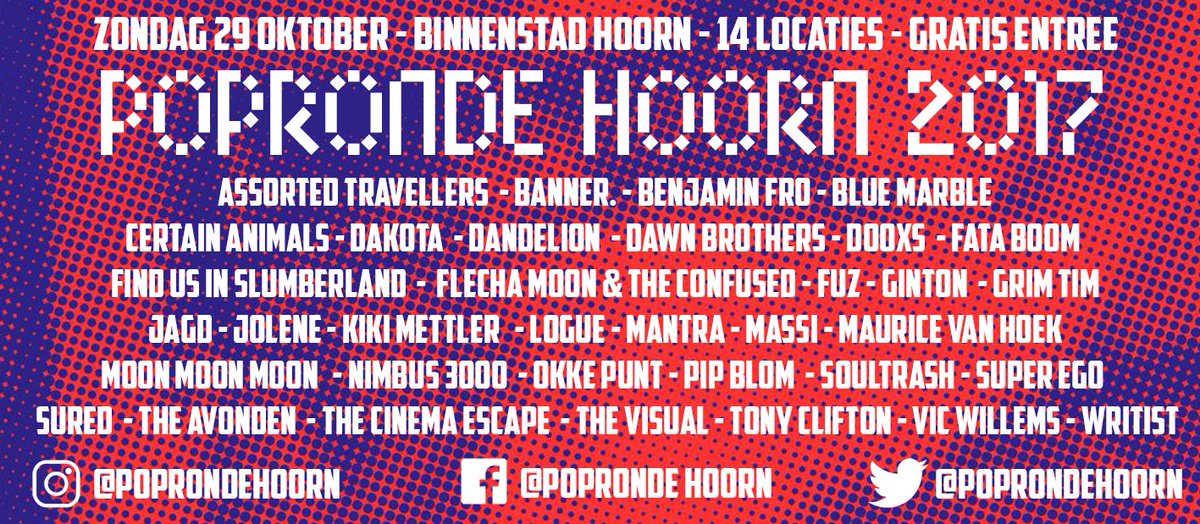 35 (gratis) optredens, 14 locaties in het centrum: dat is <a href="/PoprondeHoorn/">Popronde Hoorn</a> : bit.ly/PRHlineup #music #popronde #2017 #hoorn #festival