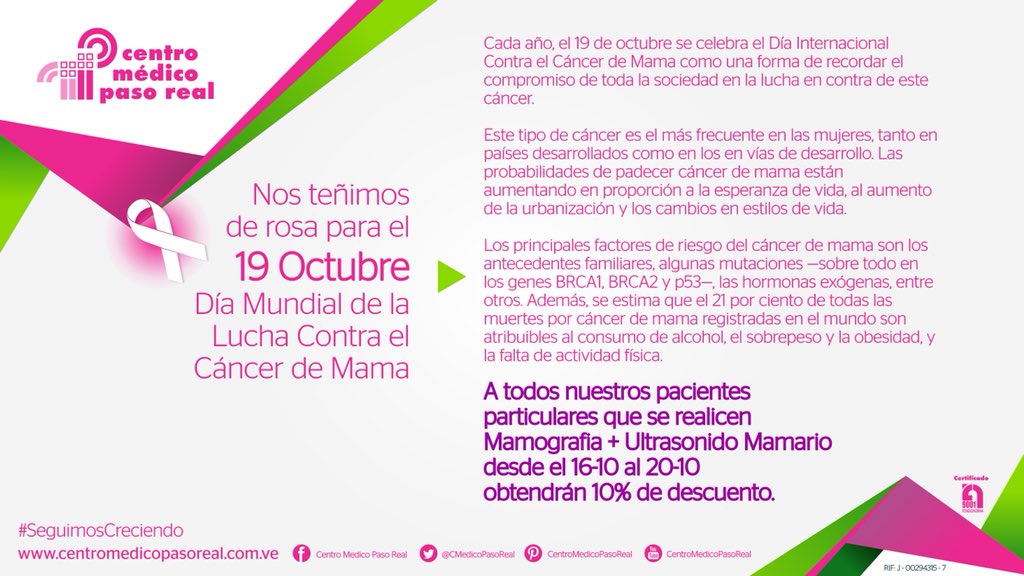 joelbrea's tweet photo. En #Octubre celebramos en el @CMedicoPasoReal el mes del #CancerDeMama con una promoción especial para las mujeres! https://t.co/YcRLiyEnnT