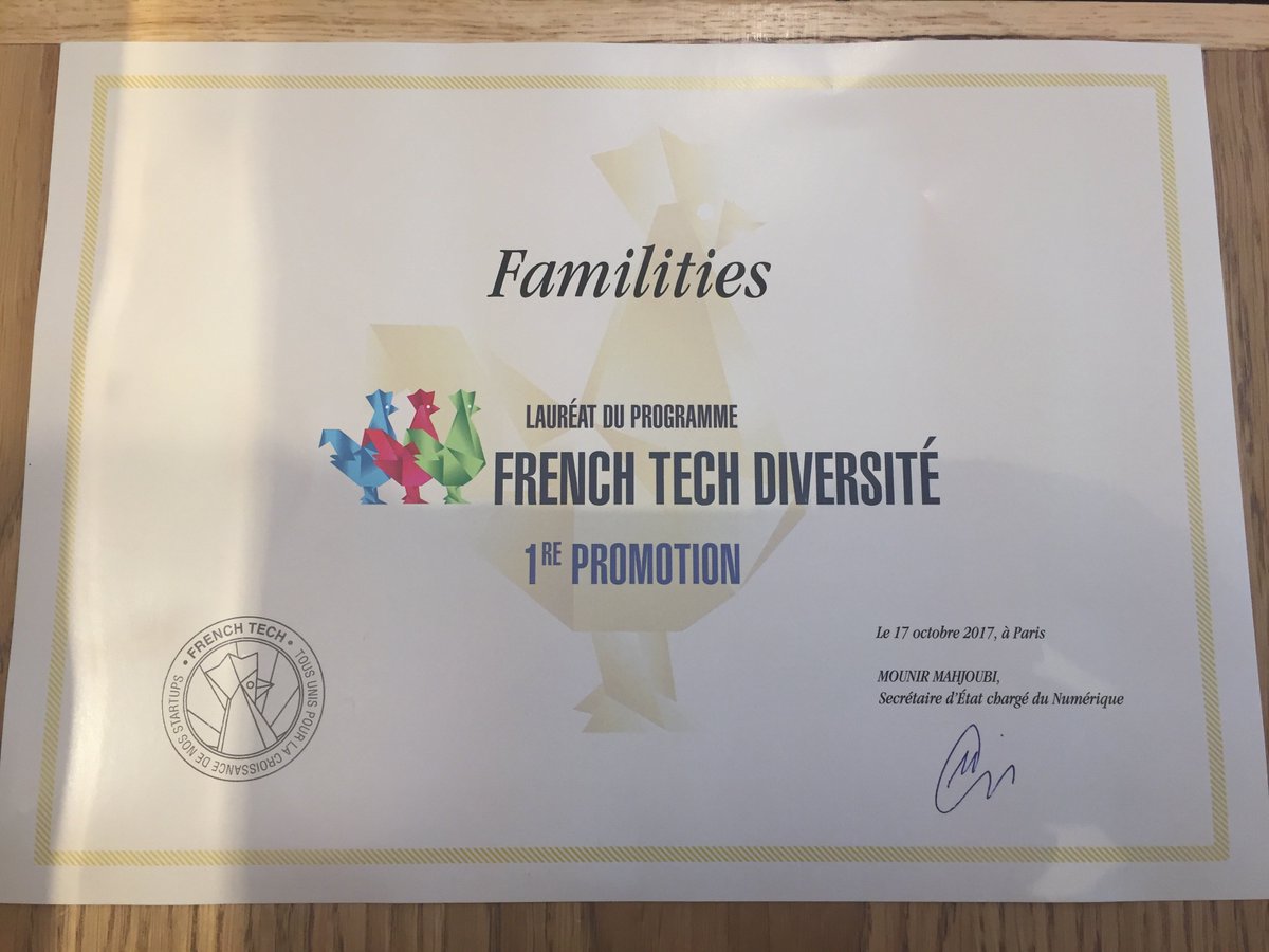 Familities's tweet photo. Fiers d'être lauréats de la Bourse  #frenchtechdiversite  remise par @mounir 😀😀😀 https://t.co/aquHLjhRrm