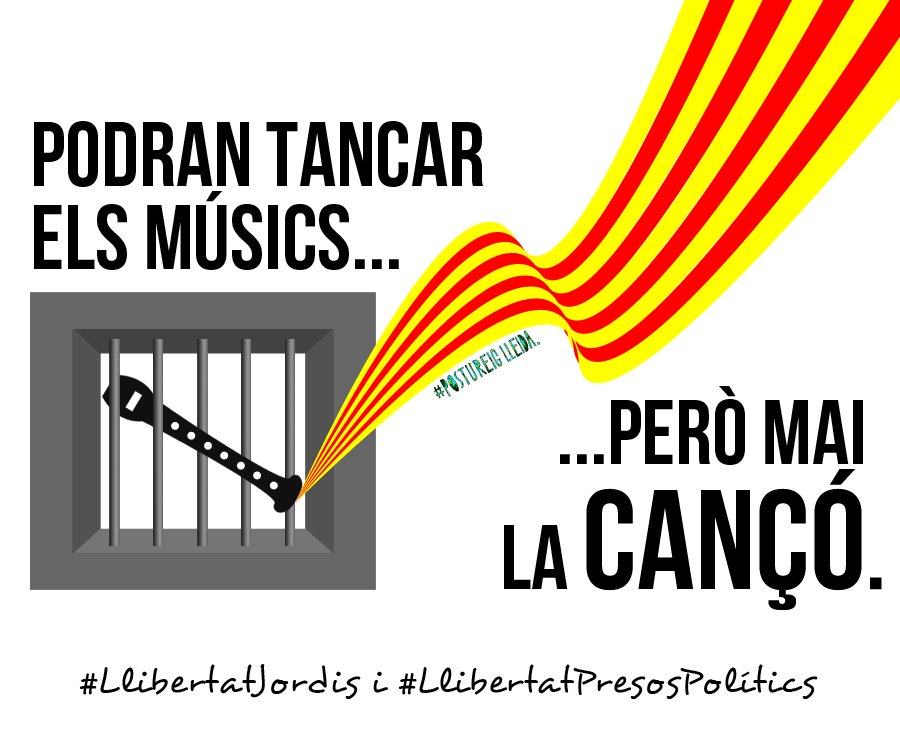 PostureigLleida's tweet photo. Ja poden anar ampliant les presons, que no sé si tenen lloc per tots els que la cantem... #LlibertatJordis #LlibertatPresosPolitics https://t.co/FdizKf13qy