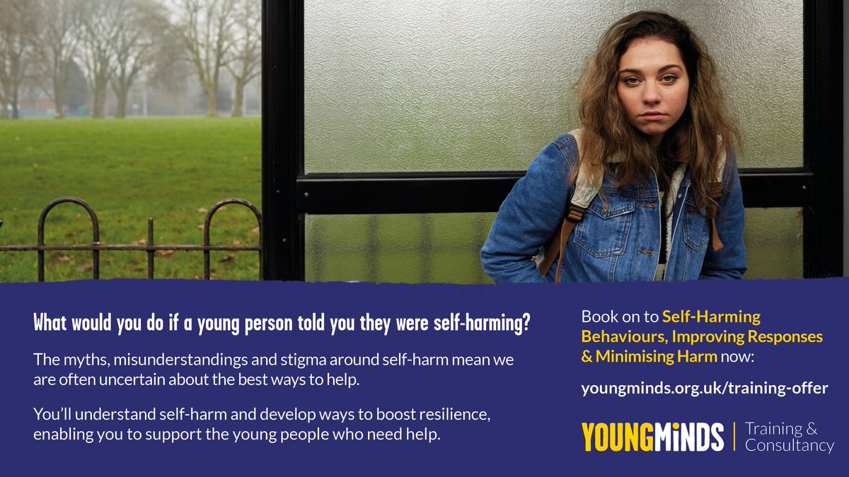 YoungMindsUK's tweet photo. What would u do if u thought a young person was self-harming? You could make all the difference. Book training here https://t.co/tY35HmMG3X https://t.co/igZuNHbbHh