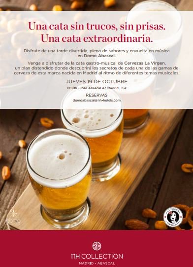 NHCollectionES's tweet photo. ¿Quieres disfrutar de una cata muy especial? El jueves @CervezaLaVirgen ofrecerá una que no te puedes perder en NH Collection Abascal https://t.co/PoYfrKkCoy
