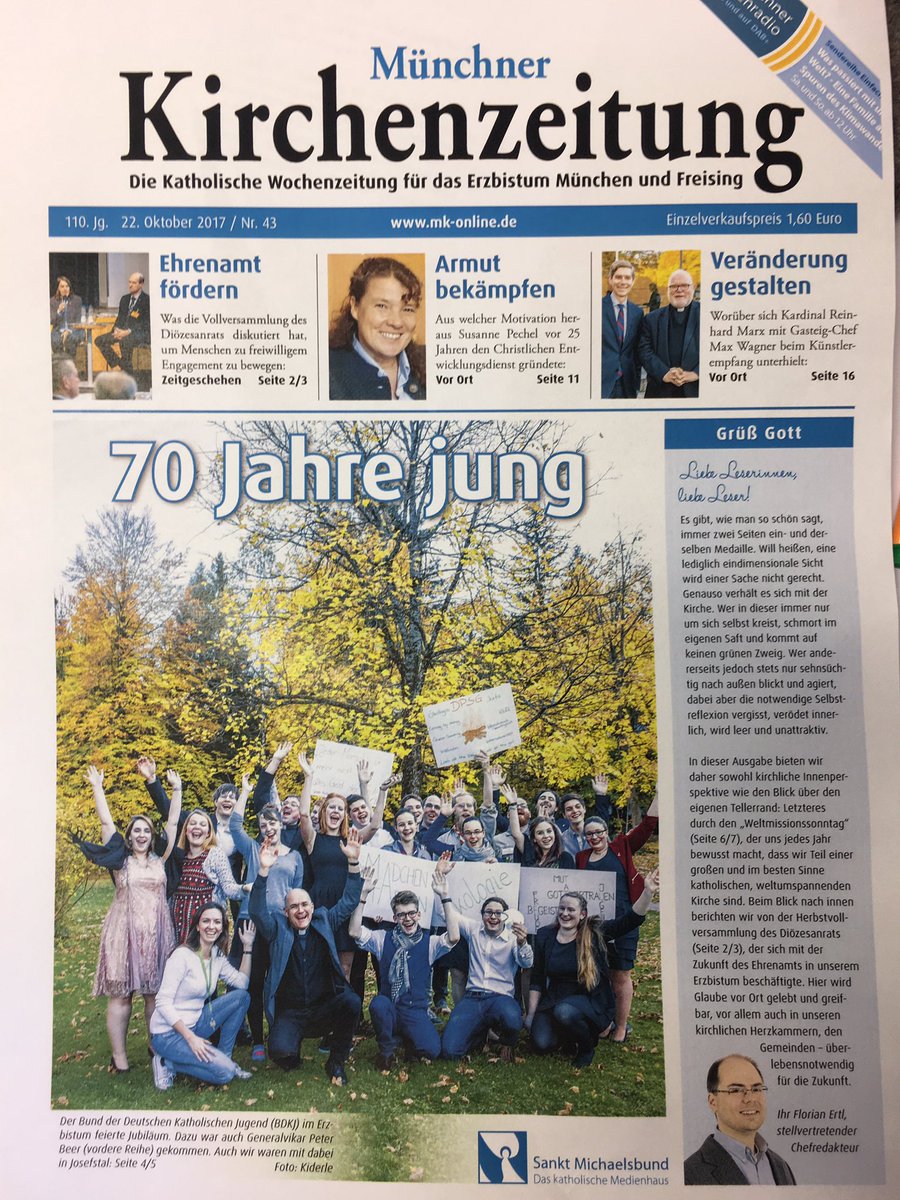 SuHoRoma's tweet photo. Grade geht unsere neue #münchnerkirchenzeitung in den Druck mit dem 70. Geburtstag des @BDKJ_MuF @SLuttitz #sanktmichaelsbund #generalvikar https://t.co/Bv3SnPcY5h