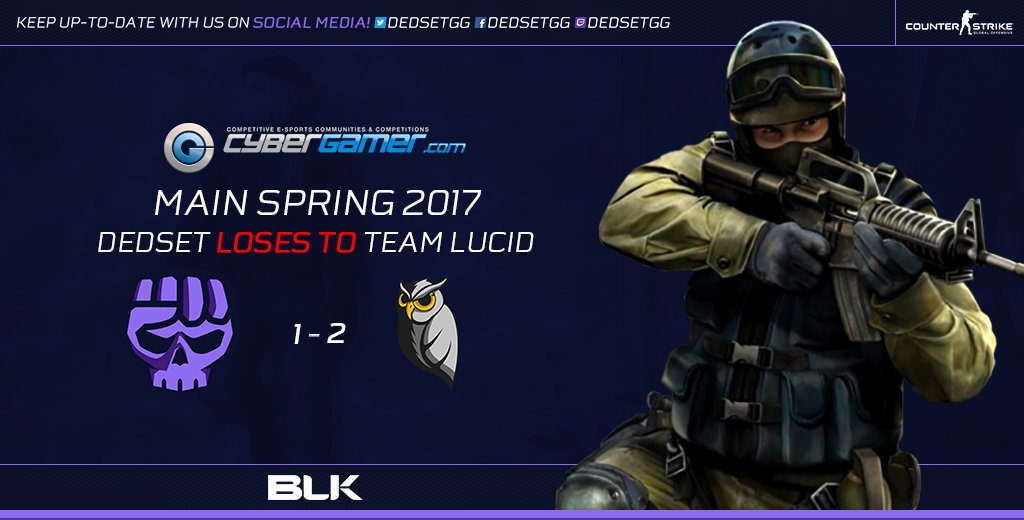 dedsetgg's tweet photo. #dSCSGO goes down to @Lucid_CSGO in the final regular season game of @CyberGamerAUS Main Spring 2017. GGWP!

☁️ 16 - 13
🚝 12 - 16
🏰 03 - 16 https://t.co/zv8IRqMqVa