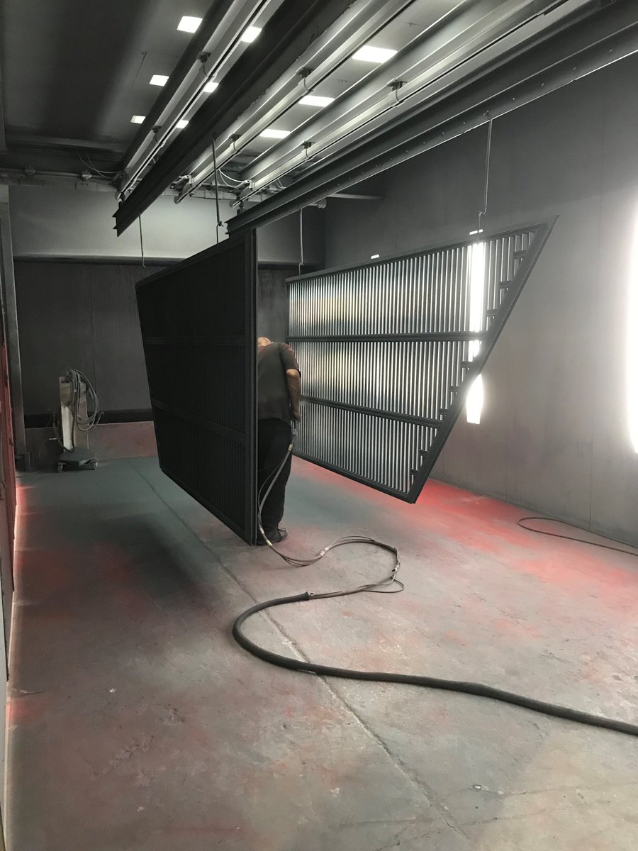 Phase 2 of The Big One! - powder coating on our AVS 50 GL Louvres with raked head. #louvres #aluminium #windows #construction #powdercoating
