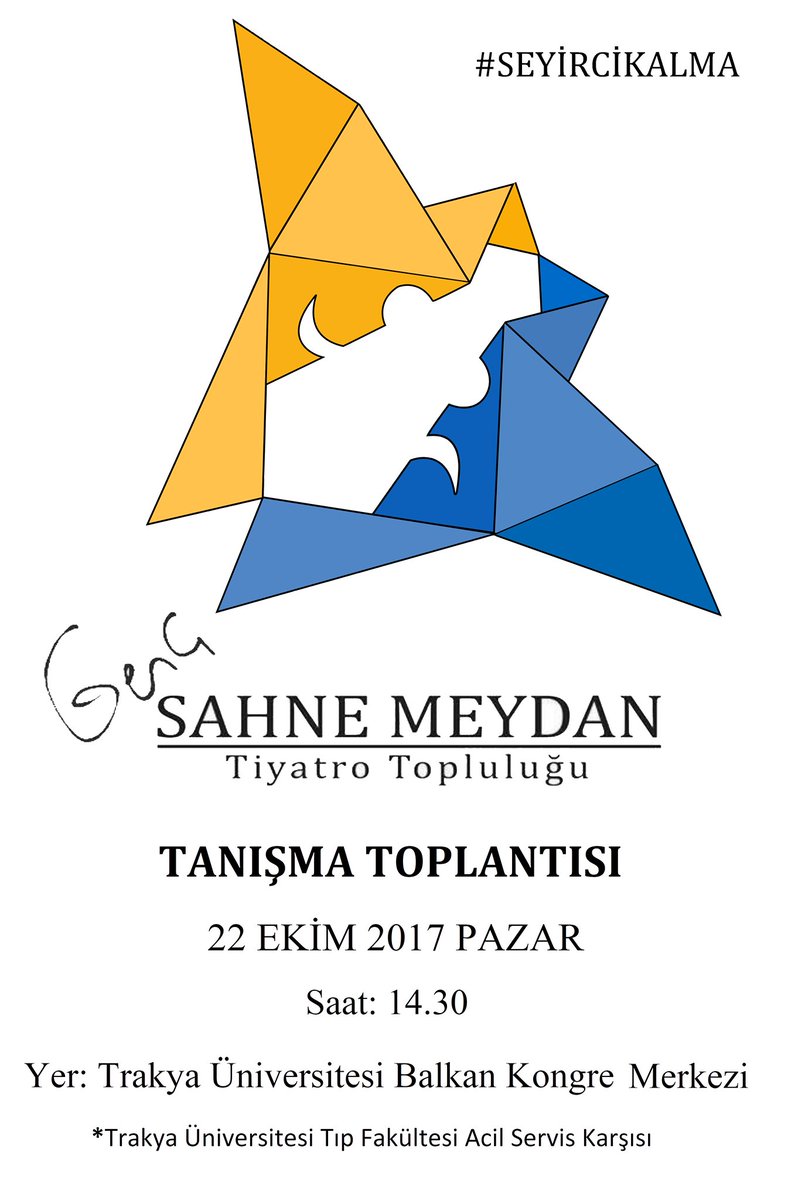 22 Ekim 2017 Pazar günü saat:14.30’da Balkan Kongre Merkezi’ndeyiz. E seni de bekleriz :)
#SahneMeydan
#SeyirciKalma