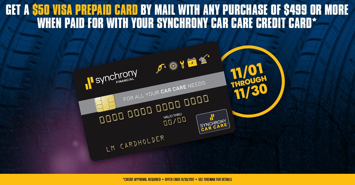 Tireman On Twitter Get A 50 Prepaid Card W Any Purchase Of 499 Or More On A Synchrony Car Care Credit Card 11 01 11 30 Shop Now Https T Co 8jzlhbgkdk Https T Co Vsibctd2ff