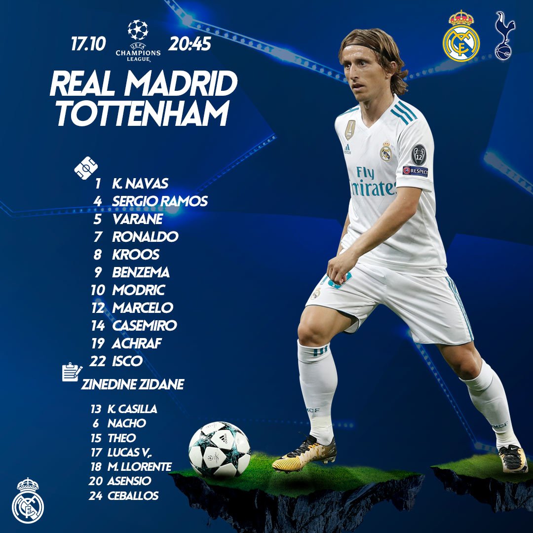 Real Madrid C F This Is Our Starting Xi For Tonight S Champions League Match Against Spursofficial Rmucl