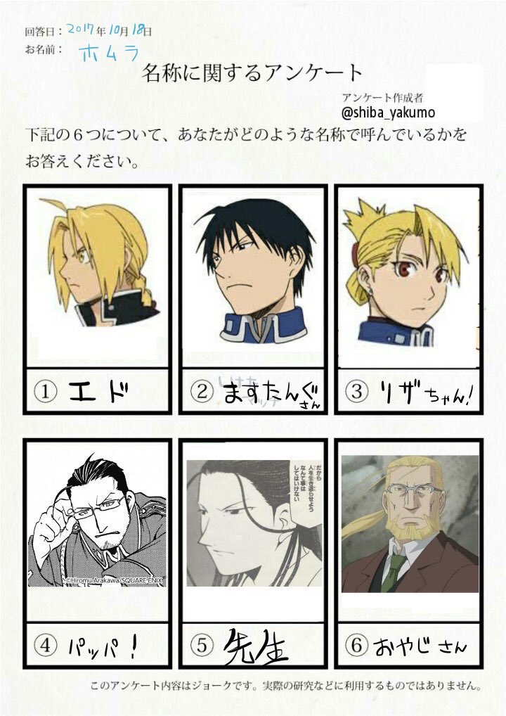 ハガレンキャラの名前テンプレ ハガレンキャラの名前テンプレ