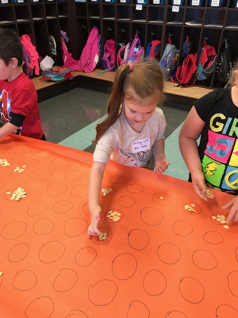 Kindergartners getting messy with math (counting, estimation) and science (5 senses)!  #BellevueStrong