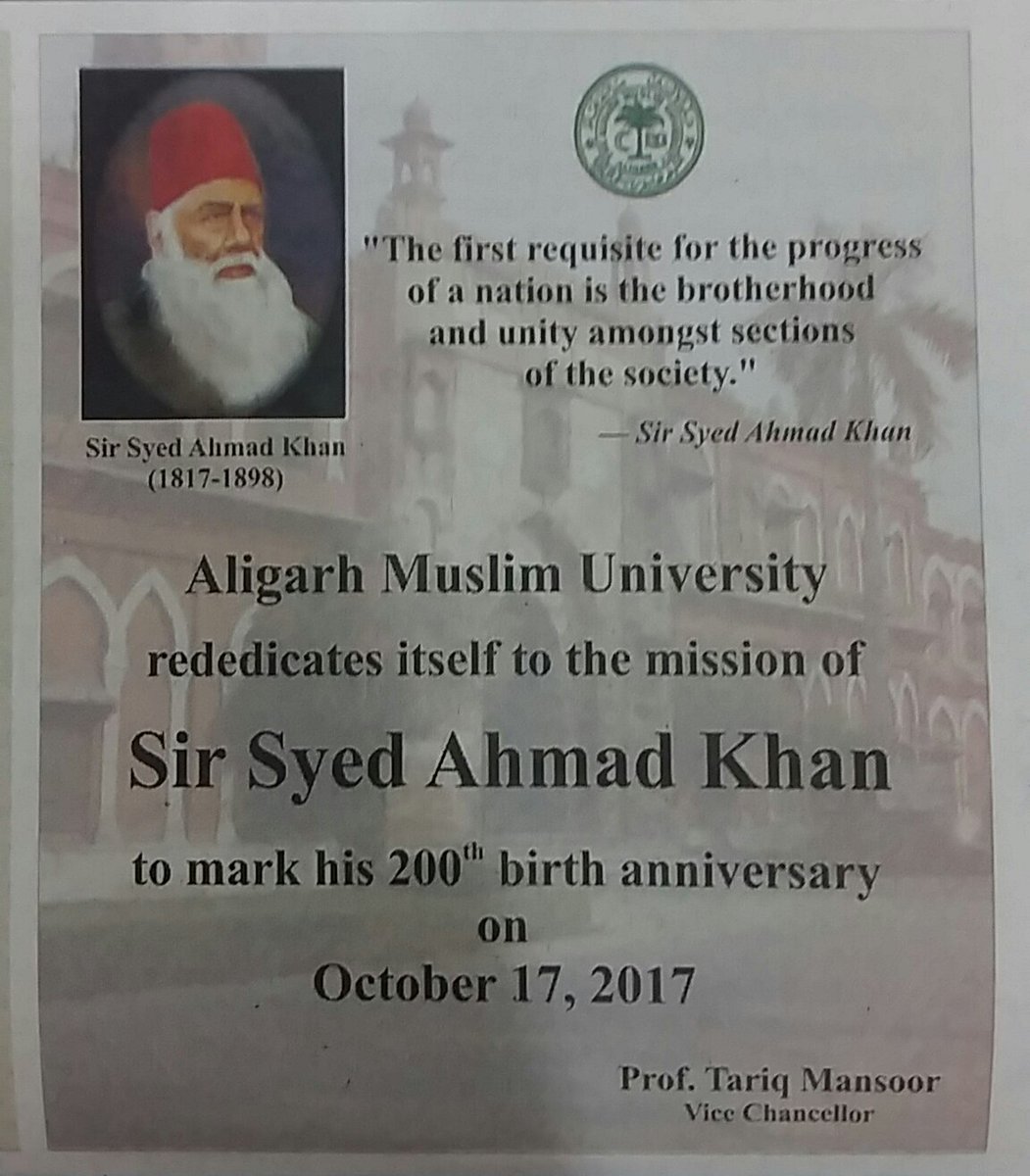 Indeed. On the 200th birth anniversary of Sir Syed, eulogised by Indians, let us revisit his REAL mission, MISSING from our textbooks. 1/n