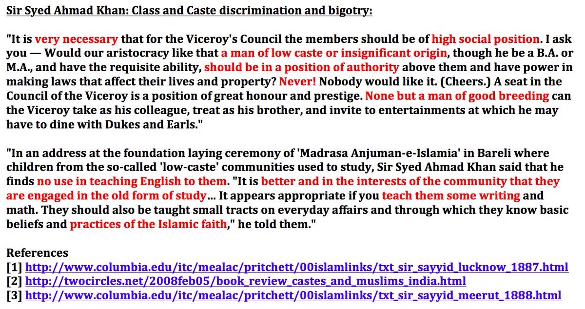 3/n Sir Syed Ahmad Khan: Class and Caste discrimination and bigotry: