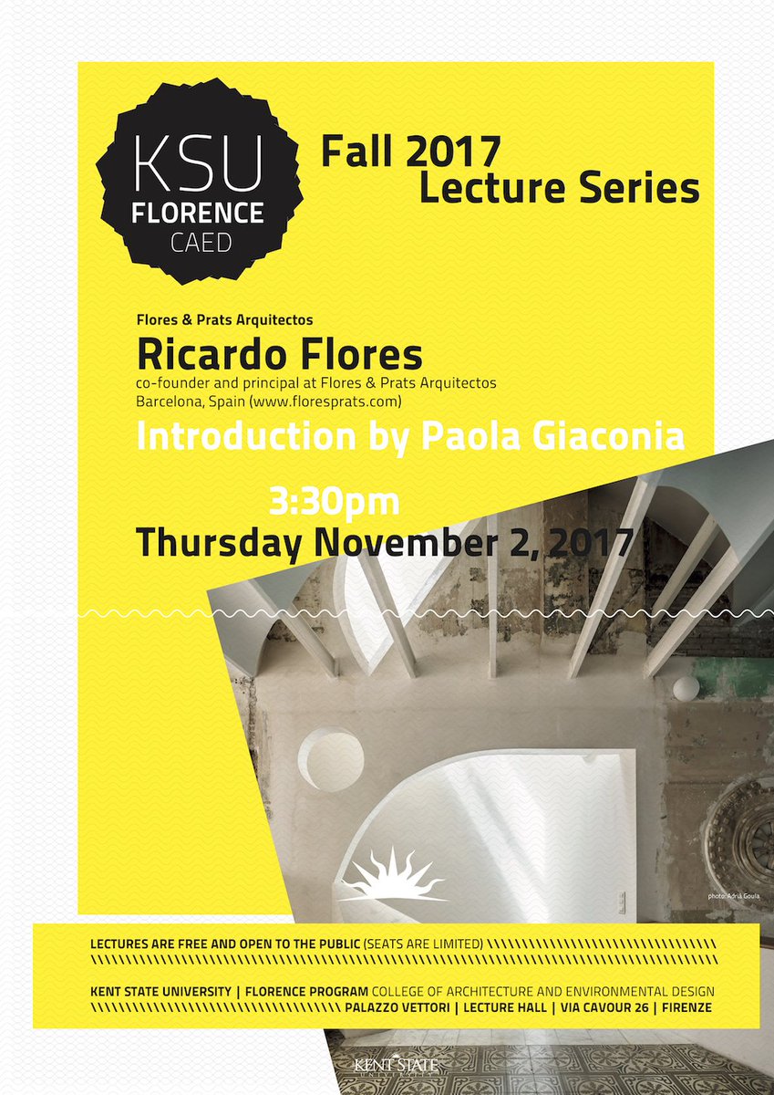 ksufcaed's tweet photo. Looking forward to lecture by Ricardo Flores @FloresyPrats introduced by @ksufcaed faculty @paolagiaconia. Thursday Nov 2 at 3:30 pm! https://t.co/GpM5BAh2TW