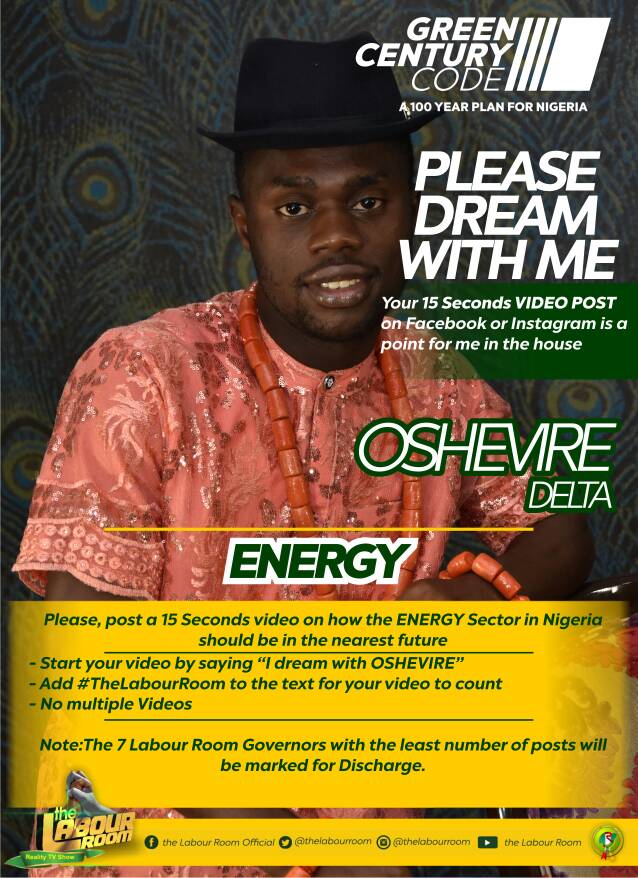 TheLabourRoomNG's tweet photo. Dream of The Energy Sector with me. Post a 15secs Video on FB or IG. Follow instructions on flyer.
#TheLabourRoom #TheGreenCenturyCode https://t.co/GWg8TxYL60