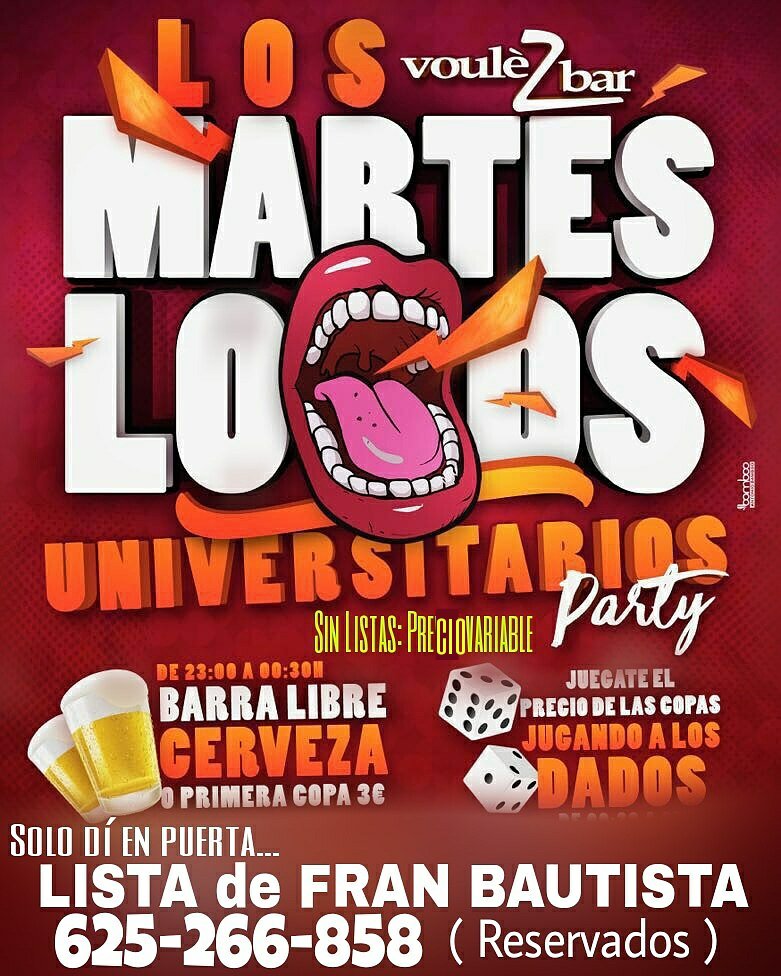 VoulezBar's tweet photo. Martes #VOULEZBAR
🍺🍻BARRA LIBRE de CERVEZA x1€🍻🍺
•1° CoPa x3€!

👉Solo dí en puerta LISTA de FRAN BAUTISTA de 23.00 á 01.00 !!
📞625-266-858 https://t.co/SL8eppCUnE
