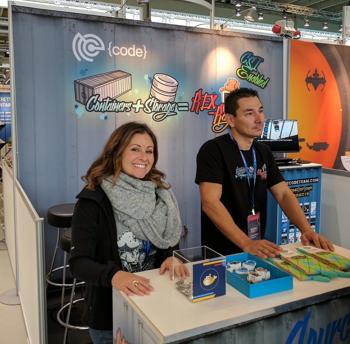 mikkelbernhof's tweet image. Great to see @thecodeteam represented at #DockerCon Copenhagen 🐳 (psst: they&apos;re giving away socks! 🧦) #codeopen