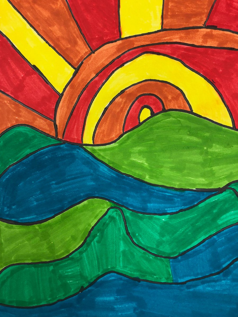 artfulmustangs's tweet photo. Beautiful Ted Harrison inspired sunsets by 2nd grade! @MeadowlandElem @artfulmustangs https://t.co/m9ELC5EdJ2