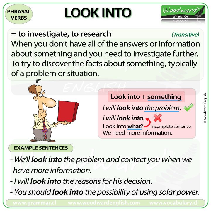 Woodward English On Twitter New Phrasal Verb Look Into The Meaning And Different Examples Of The English Phrasal Verb Look Into Https T Co Jsf6xy7roy Https T Co Zgq8fjekpl Twitter
