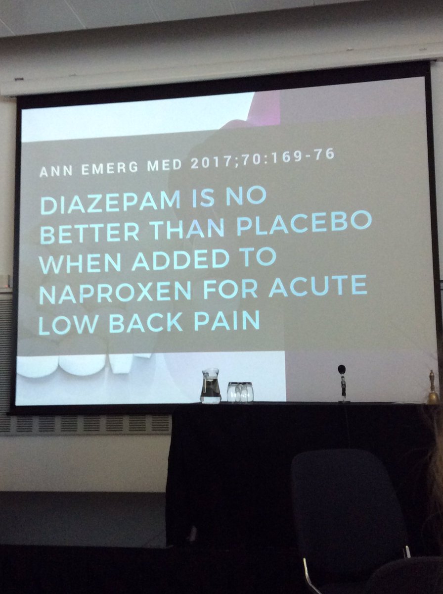 DrLindaDykes's tweet photo. #4: diazepam has no value as discharge medication in non radicular low back pain. #RCEMasc https://t.co/1EIE3r4Hhp