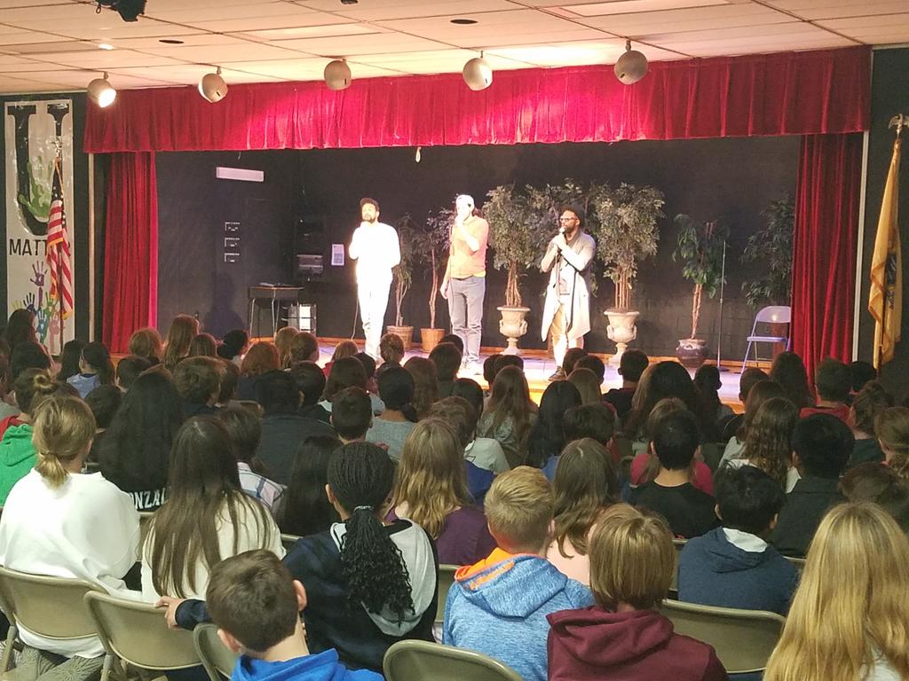 BlackRiverMS's tweet photo. The @MayhemPoets share spoken word poetry with the students @BlackRiverMS. #WeAreChesterNJ https://t.co/aPdzc9NL5k