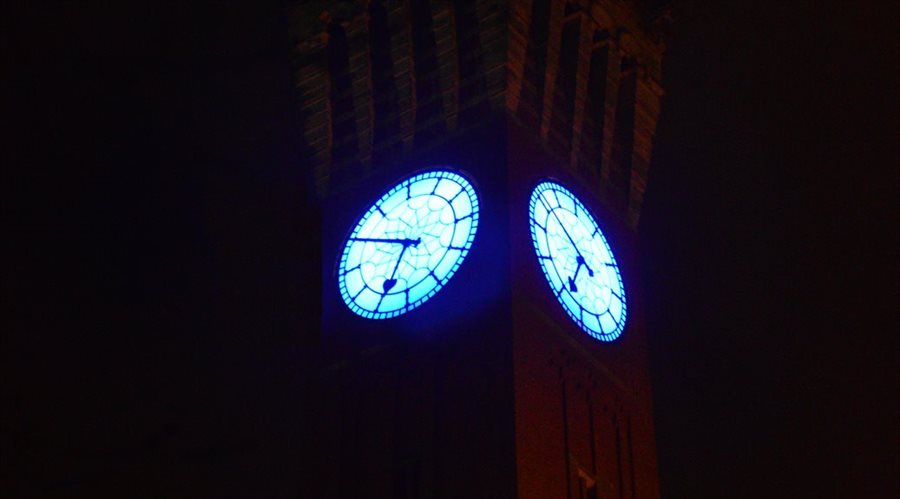 unibirmingham's tweet photo. Have you spotted our clock tower Old Joe has turned blue? Here's why: https://t.co/3iMLKHRbRy #BodyPositivityWeek https://t.co/hzgo9bhez2