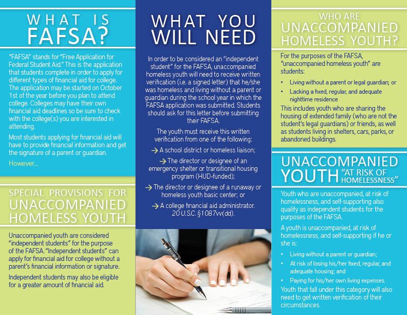 BringChiHome's tweet image. Need help with the @FAFSA? We got you! Check out our brochure, focusing on assisting youth experiencing housing instability. #FileEarly