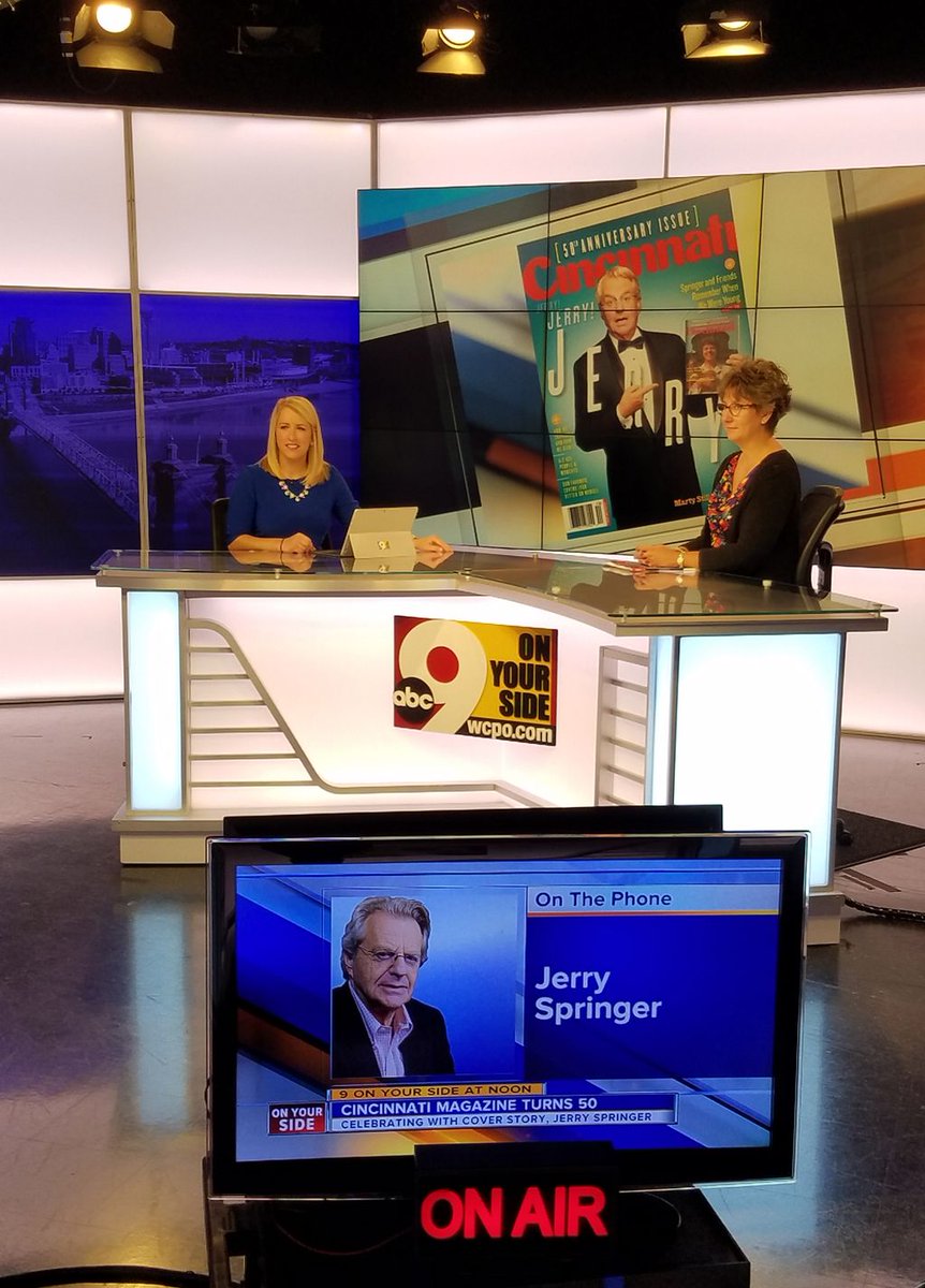 CincinnatiMag's tweet photo. Tune in to @WCPO at 12:50 pm to hear about our #CM50 issue, featuring Cincinnati legend @jerryspringer. https://t.co/Nle1zVsn2J
