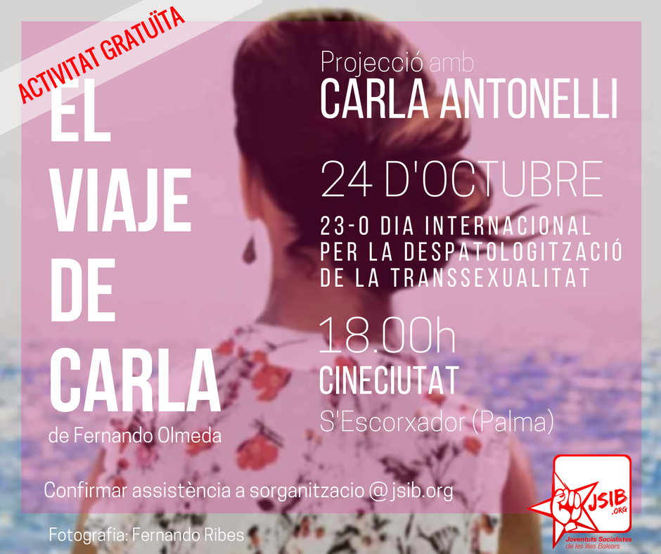 jsibalears's tweet image. 👋No pots faltar al cinefòrum amb @CarlaAntonelli de dimarts 24-O! Projectarem @elviajedecarla i debatrem amb ella a @CineCiutat #JSIB 🏳️‍🌈