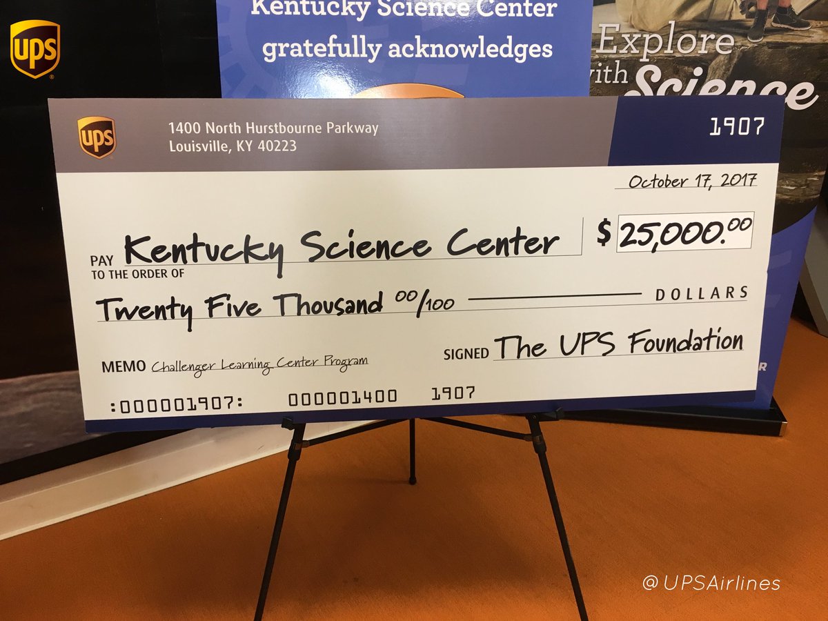 UPSAirlines's tweet photo. We are pleased to announce a $25,000 gift to the @KYScience’s Challenger Learning Ctr, where students can experience space travel! ✈️📚🌕 https://t.co/nm6okFuxMF