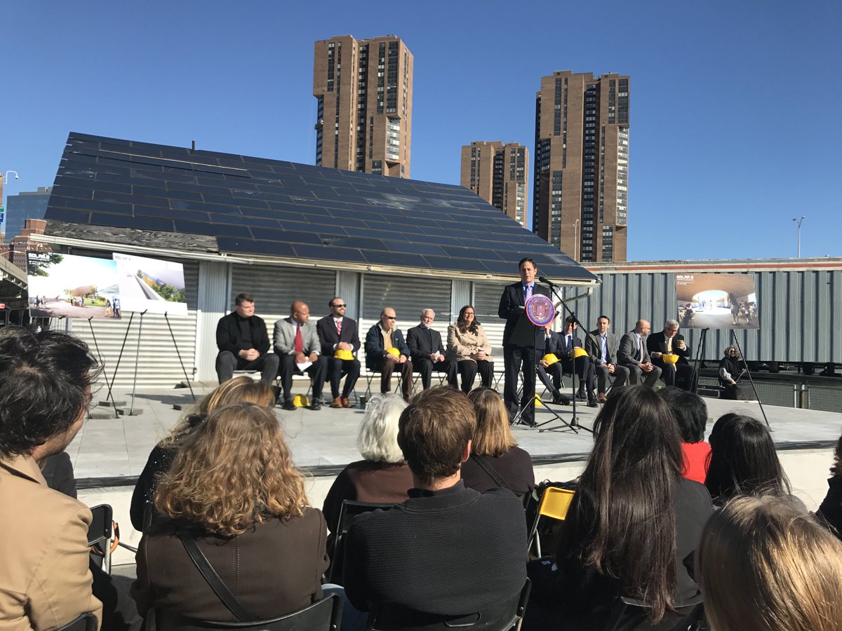 OurWaterfront's tweet photo. We're at Stuyvesant Cove Park celebrating the groundbreaking of the new @solaronenyc Environmental Education Center! #Solar2 https://t.co/p4X90Frn9B