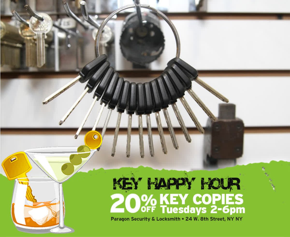 ParagonLocks's tweet photo. Join us today 2-6pm at 24 W 8th St for Key #HappyHour & Get 20% OFF ALL #KeyCopies https://t.co/noepc8YiYA
π π #NYCKeys #TheVillage #NYC https://t.co/bo4a1ginAQ