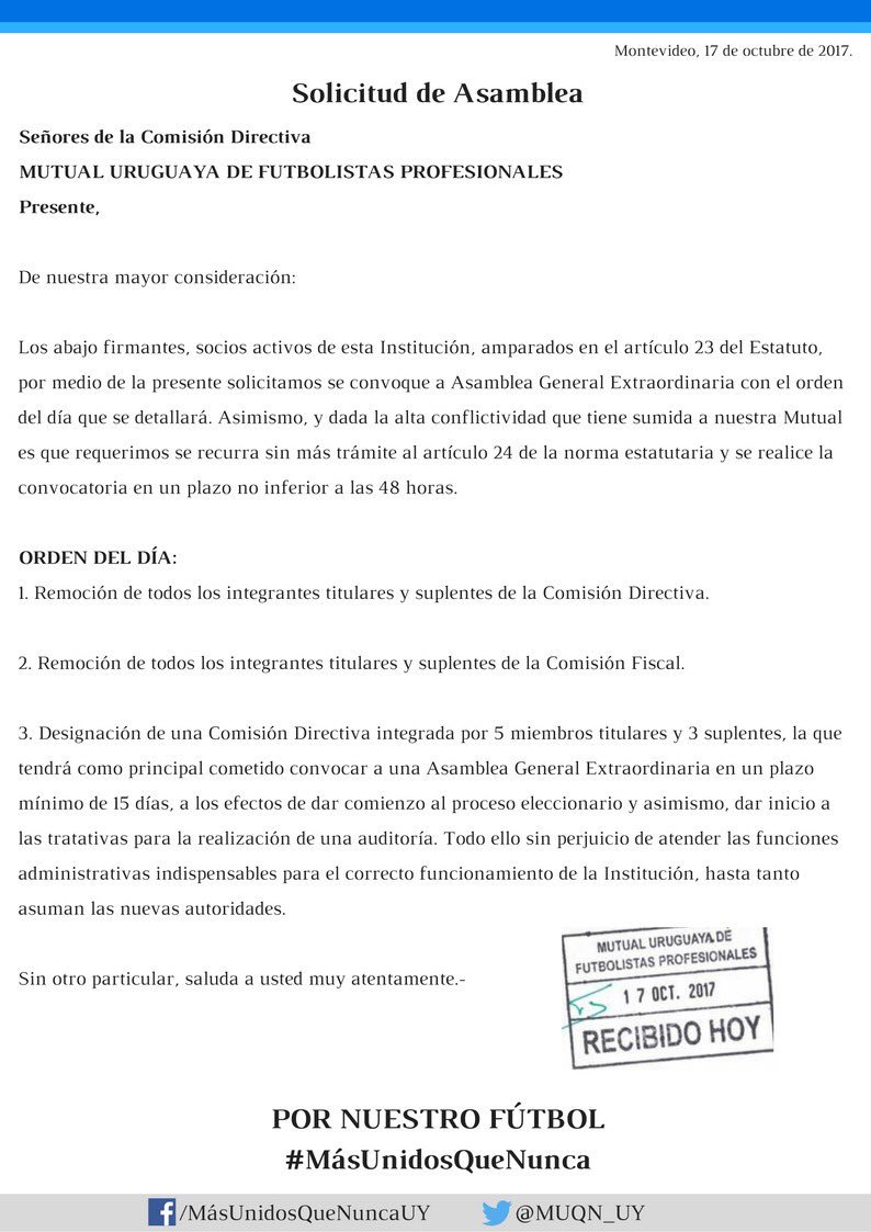 MUQN_UY's tweet photo. Compartimos con todos el pedido formal de Asamblea que realizamos en el día de hoy y fue recibida por la MUTUAL. #MasUnidosQueNunca https://t.co/FJAHH3tBf9