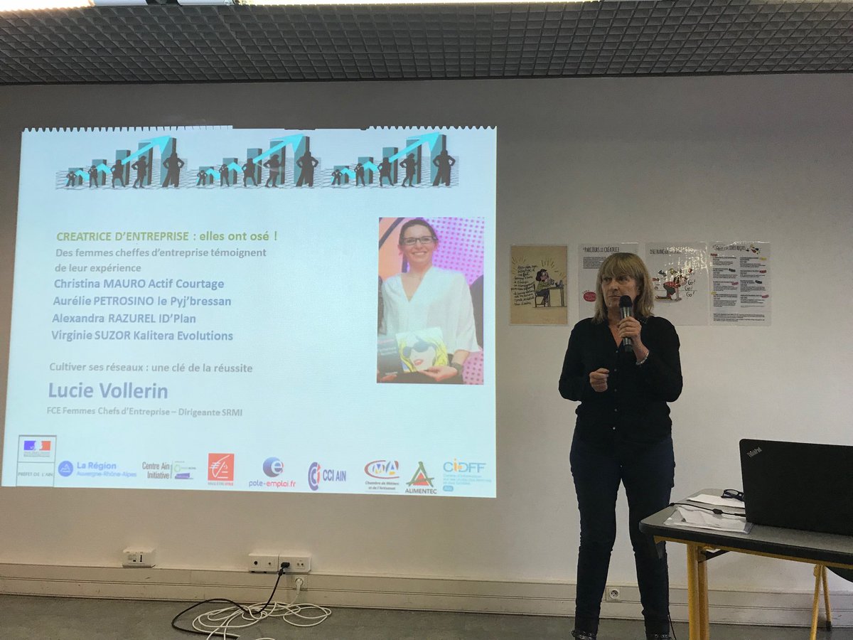 LucieVollerin's tweet photo. Créatrice d entreprise: elles ont osés ! Claire Nallet @CCI_Ain pour conclure cette après-midi sur l entreprenariat au féminin du CIDFF01 https://t.co/KuDcOJipib