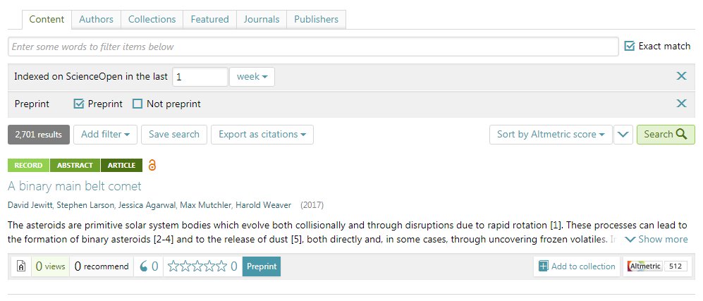 We've integrated 2,700 preprints into our platform in the last week alone! Here, sorted by social media attention: scienceopen.com/search#%7B%22i…