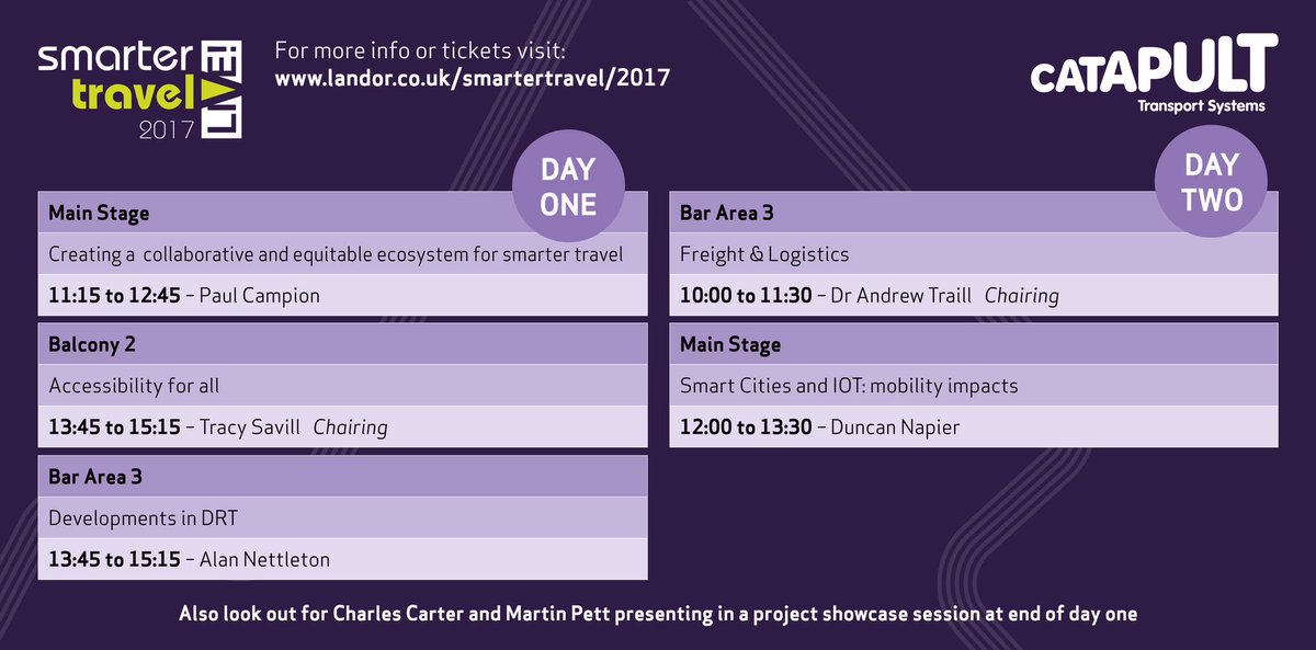 TSCatapult's tweet photo. Heading to Smarter Travel live this week? Then catch the team presenting in the following sessions &amp; visit us on stand a1 @TransportXtra https://t.co/OTjxiQWjFT